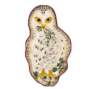 Anthropologie Nathalie Lete Snowy Owl Serving Platter Christmas Winter Plate